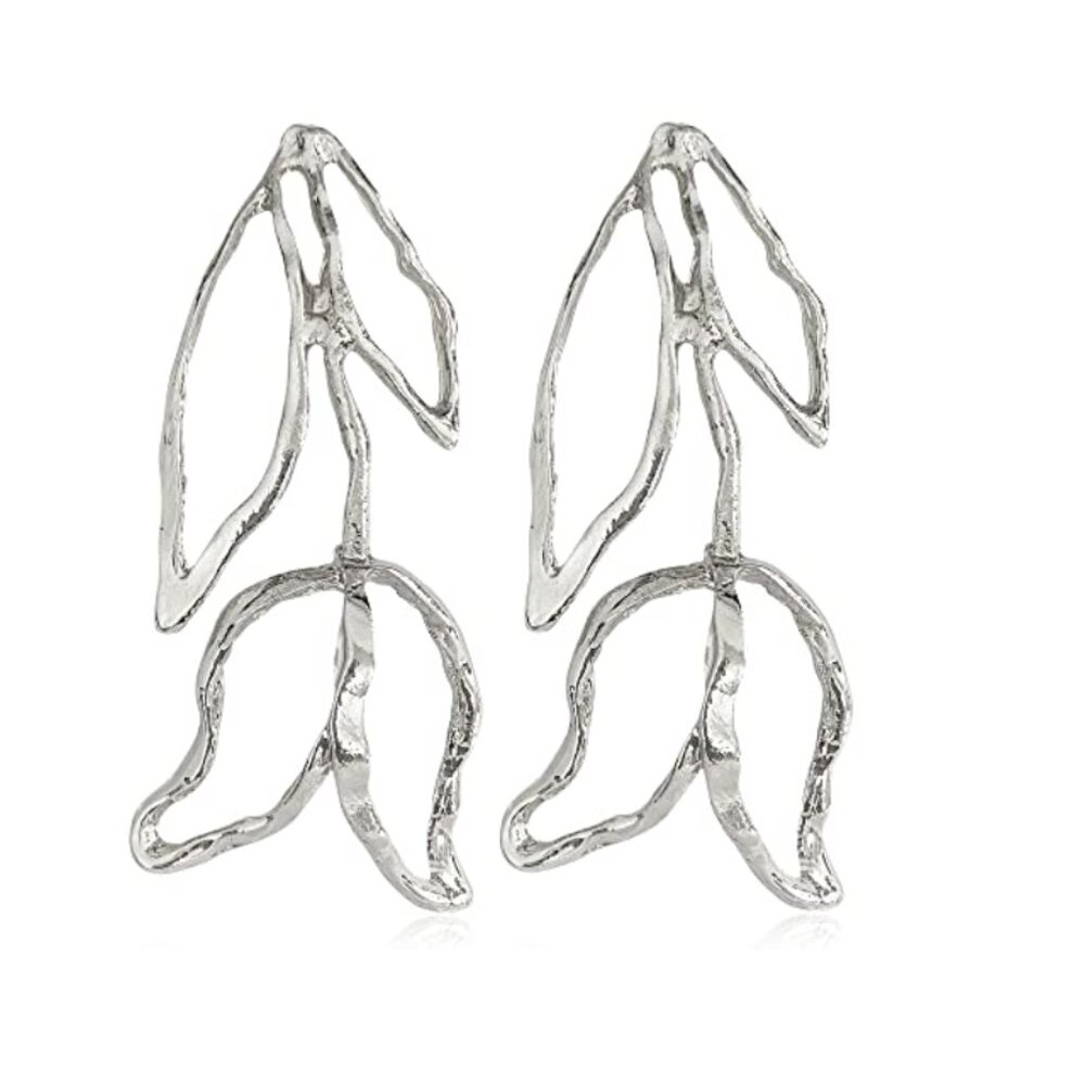 Anthropologie Silver Tulip Flowers Earrings